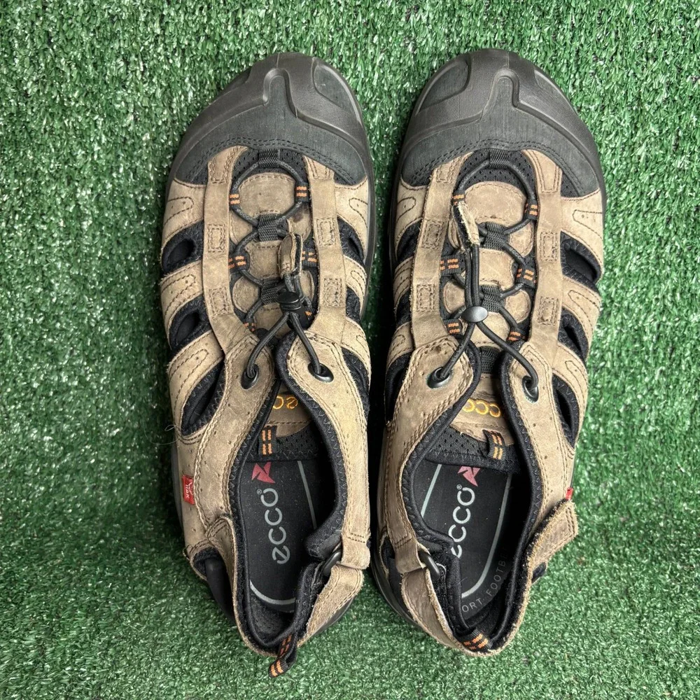 ECCO Terra VG Yak Leather Fisherman Hiking Sport Sandal Brown Mens Size 13.-13.5